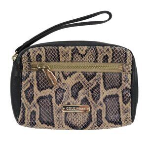 Cole Haan Python Snakeskin Print Genuine Leather Black Wristlet Handbag Purse